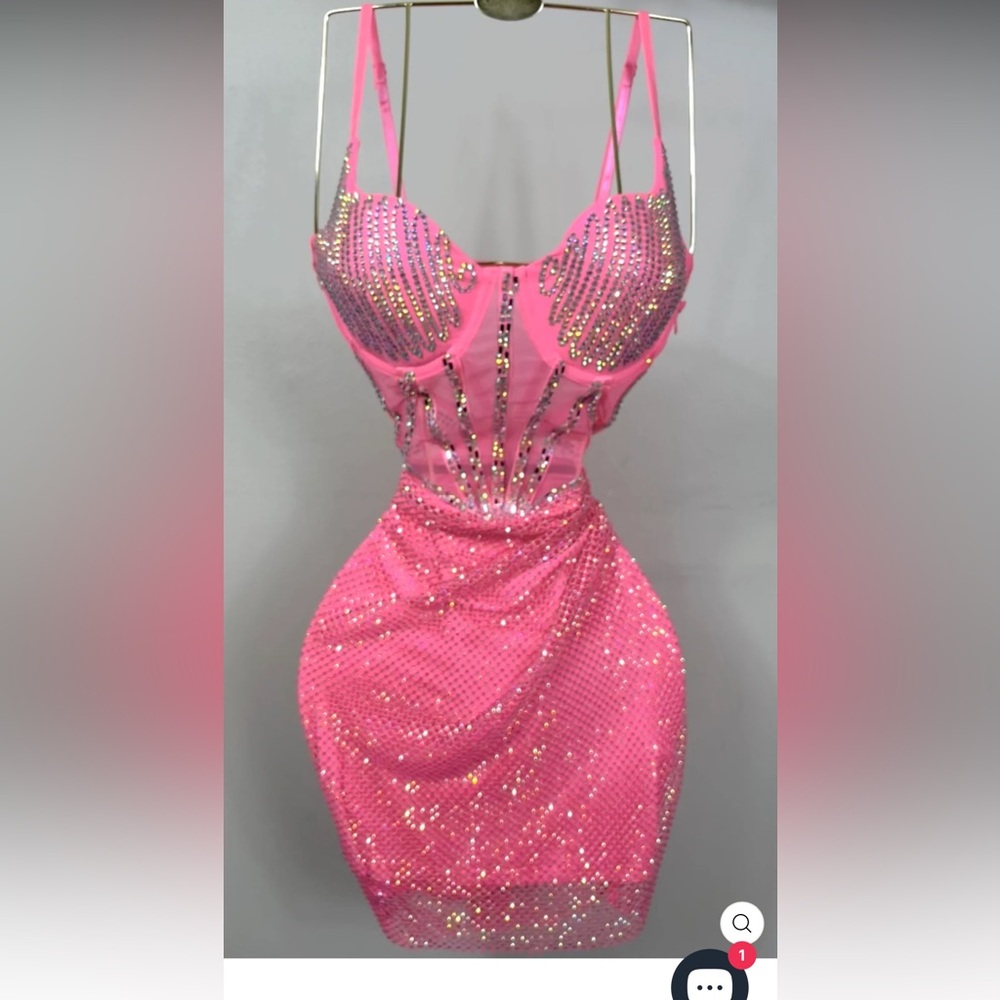 Neon Hot Pink Gorgeous Rhinestone Mini Dress